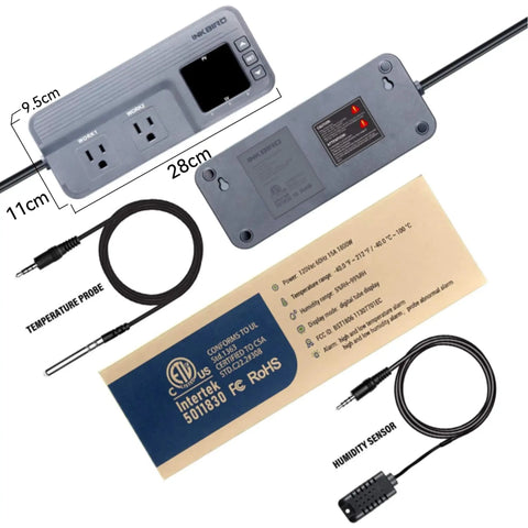 Temperature And Humidity Controller ITC-608T Dual Stage Thermostat with sensors and box, pre-wired 120V 15A 1800W ETL listed