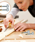 Person woodworking with Invisible Furniture Connector Screw Nut Set 4 Piece 35mm Cabinet Assembly Hardware Kit.