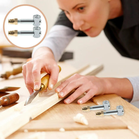 Invisible Furniture Connector Nut Set 35mm Four Pack For Cabinet Fastening And Repair shown during woodworking.