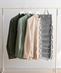 Heavy Duty Hanging Closet Organizer And Dual Purpose Door Panel Rack For Leggings Pants Towels And Sneakers With Secure Fabric Hooks for organized shirts and accessories.
