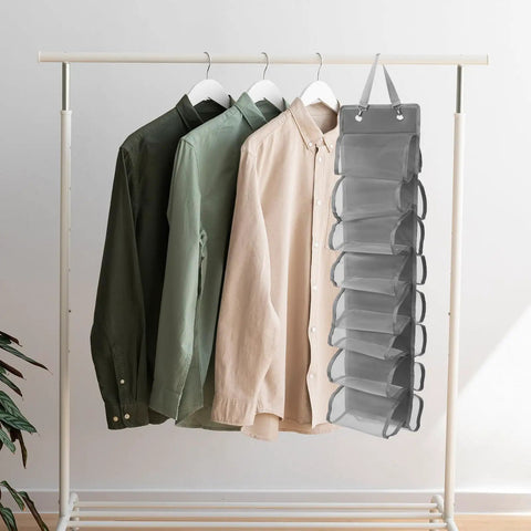 Heavy Duty Hanging Closet Organizer And Dual Purpose Door Panel Rack For Leggings Pants Towels And Sneakers With Secure Fabric Hooks for organized shirts and accessories.