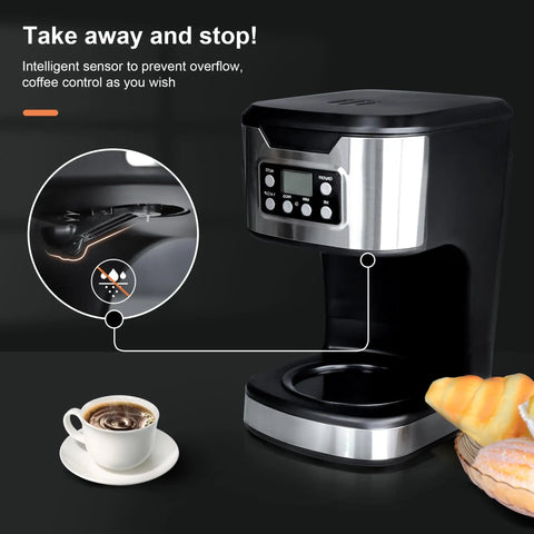 Programmable 12 Cup Coffee Maker With Keep Warm Function, Fully Automatic Drip Coffee Machine, black stainless steel