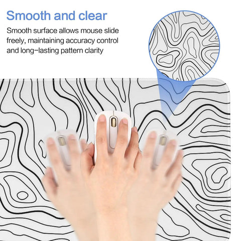 Extended White Topographic Gaming Mouse Pad Desk Mat 31.5 Inch By 11.8 Inch Long XL Pad For Gaming And Office with ultra-smooth surface