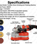 Three Head 2800W Concrete Grinding And Polishing Machine With 8 Inch Coverage Six Speeds Electric Diamond Grinder side view.