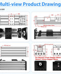 Multi-view technical drawing of 8 Inch Stroke SFU1605 Ball Screw Linear Stage With Dual Rail Motion Module For CNC Router 3D Printer And Laser Engraver Fits Nema 17 And Nema 23 Motors Quick Motor Swap High Precision Travel 200mm, showing dimensions and design.