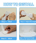 How to install Heavy Duty No Drill Furniture Anchors for Baby Proofing with four steps showcasing adjustment and application.