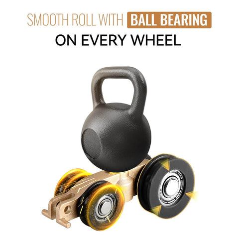Close-up of a ball bearing wheel assembly for a 72 Inch Pocket Door Hardware Kit With Soft Close, showcasing smooth roll.