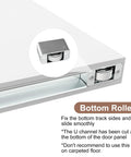 30X84 Inch Flush White Primed Barn Door With Invisible Hidden Track And Soft Close Hardware Kit showing bottom roller mechanism for smooth sliding.