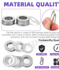 304 Stainless Steel Flat Washer Set, 175 Piece Assortment in 6 Sizes M4 M5 M6 M8 M10 M12, ultra thin washers shown stacked