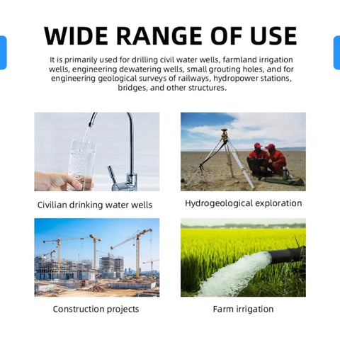 Wide range of use for Portable Water Well Drilling Rig With Hydraulic Drive For Small Farms Residential Lots And Groundwater Projects Flexible Depths And Hole Diameters Easy Transport And Quick Setup in various environments.