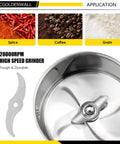 Beefed Up 700g Electric Grain Grinder Mill With Safety Lid, 2400W High Speed Spice And Herb Pulverizer, interior steel blade