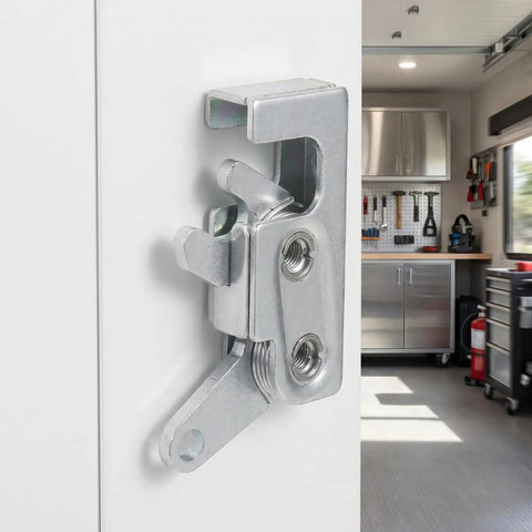 Beefy Galvanized Steel RV Push Latch Kit With Flush Mount Heavy Duty Rotary Lock And Spring Loaded Latch On Door