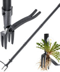 Stand Up Weed Puller Tool With A 46 Inch Adjustable All Metal Long Handle And A 4 Claw Steel Head For Root Removal No Bending Or Kneeling Heavy Duty Back And Knee Friendly Garden Weeder, shown with weed extraction