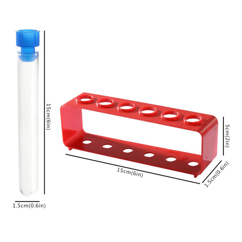 Two Pack Plastic Test Tube Rack With Caps Includes Twelve Clear Tubes And Two Red Holder Racks With Six Holes Each