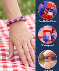 Bracelet with All American Flag Polymer Clay Beads Pack for DIY Jewelry Making on a picnic cloth, showing bead details.