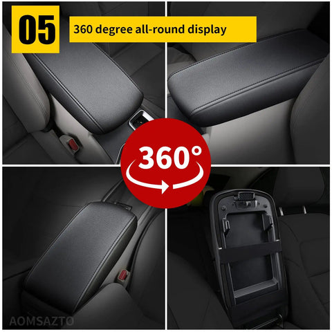 360-degree view of Center Console Cover For 2013 To 2018 Nissan Altima Armrest Leather Black With Black Stitching No Fuss Easy To Install