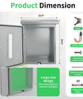 Slick Outdoor EV Charger Lock Box With Viewable Window For Tesla Wall Connector And Most Electric Cars. Interior dimensions showing steel construction.