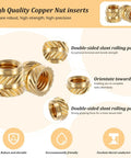 100 Pack M5 Heat Set Threaded Inserts for 3D Printing Brass Knurled Twill Nuts showing detailed design and features.