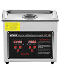 Front view of VEVOR digital ultrasonic cleaner in stainless steel with black control panel and red LED digits