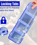 Six Piece Screw Organizer Box With Lids Slanted Opening For Easy Grab And Go Access Four Divider Compartments Locking Latches Handy Garage Toolbox Case For Nails Bolts Small Parts And Hardware, showing closed lid and locking tabs.
