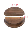 Round Wood Cabinet Knob Pull Pair in Black Walnut, showing 2.36in and 2.52in measurements, solid hardwood drawer handles for cabinets.