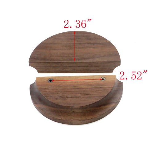 Round Wood Cabinet Knob Pull Pair in Black Walnut, showing 2.36in and 2.52in measurements, solid hardwood drawer handles for cabinets.