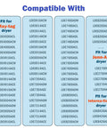Compatibility chart for the Complete Dryer Repair Kit With 100 Inch Drum Belt And Roller Bearings for Maytag, Jenn-Air, and International dryers
