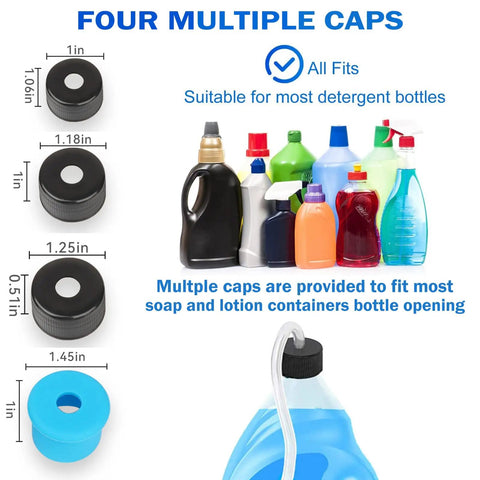 Under Counter Kitchen Sink Soap Dispenser Extension Tube Kit 47 Inch Upgrade With Metal Check Valve showing multiple cap sizes.