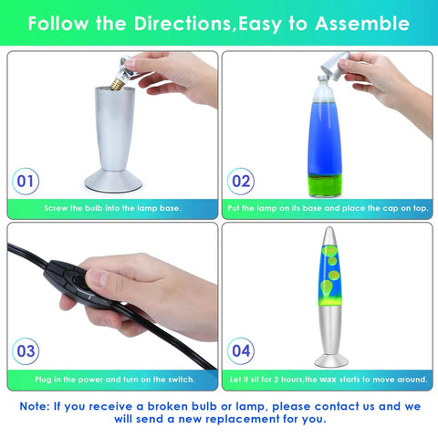 Assembly steps for 13.8 Inch Liquid Motion Table Lamp With Green Wax In Blue Liquid Creates Chill Vibe Night Light For Adults And Kids