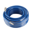 Rock Solid Heavy Duty 15 Meter Reinforce PVC Air Hose With Euro Quick Connect Coupler coiled and ready for use with compressors.