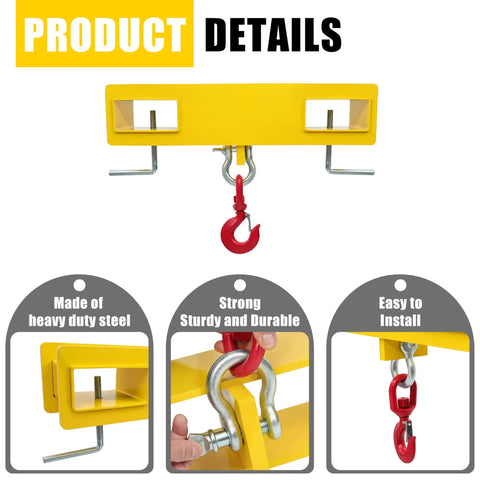 Heavy Duty Universal Forklift Lifting Hook Rated For 4800 Lb Loads Built Like A Tank To Handle Beefy Loads With Zero Drama, yellow steel design, durable red hook