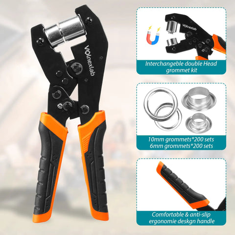 Heavy Duty Grommet Kit with One Quarter Inch and Three Eighth Inch Dies, 400 Eyelets, and Magnetic Eyelet Pliers