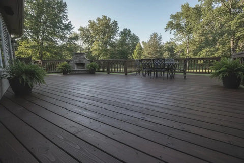 Durable As Nails Reactive Water Based Wood Stain Lays Down A Knockout Warm Brown Finish For Barn Siding Ranch Beams And Deck Projects on a patio deck.