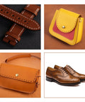 Leather accessories including brogue style leather shoes, brown belts, and bags. Brogue Style Leather Hole Punches 5 Hole Puncher For DIY Leatherwork Handy Perforating Round Stitching Tools For Leather Shoes Bags And Craft Projects Totally Handy For Quick Leather Repairs And Projects.
