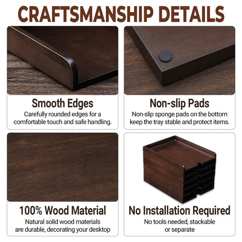Craftsmanship details of Six Tier Solid Wood Desktop File Organizer With Sliding Pull Out Trays for A4 documents