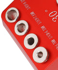 Close-up of Pocket Hole Jig for Woodworking and Furniture Assembly, aluminum alloy with 30-degree and steel drill sleeves.