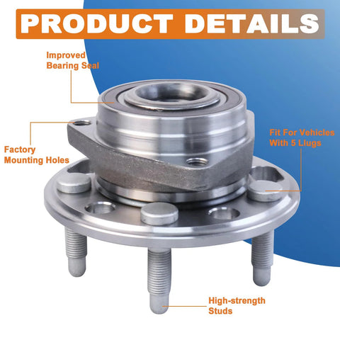 Close-up of front or rear wheel hub bearing assembly 5 lug with ABS sensor, compatible with 2010-2017 Chevy vehicles.
