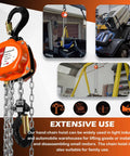 YATOINTO 0.5-ton manual chain hoist, orange steel housing with hand chain and hook assembly