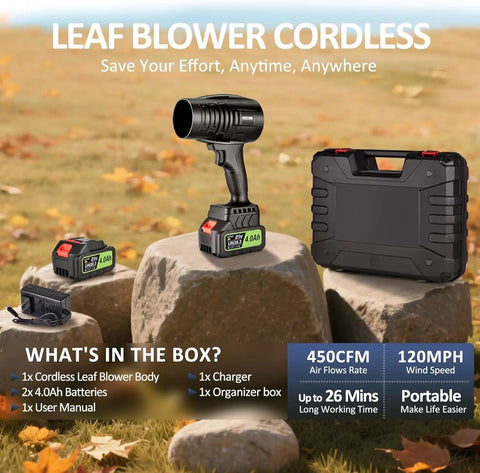 Cordless Leaf Blower With Dual 4.0Ah Batteries And Charger Lightweight Handheld 21V Electric Blower For Lawn And Patio