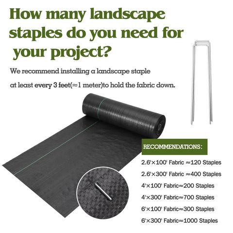 Heavy Duty Weed Barrier Landscape Fabric 4Ft Wide 300Ft Long With 120 U Shaped Securing Pegs and installation guidelines