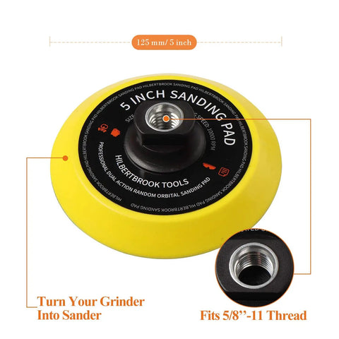 5 Inch Hook And Loop Backing Pad For Grinder With 5 By 8 By 11 Threads, 5 Inch Sanding Pad, Buffing And Polishing Attachment, Durable Polyurethane, Easy Install, Perfect For Faster Sanding And Finishing On Metal And Wood, 1 Pack