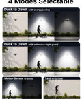 Motion Sensor Flood Lights for Outdoor, 270° Hardwired Security Light,2Pack modes shown: dusk to dawn, motion sensor, and test for installation.