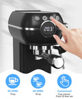 Compact Espresso Machine With 20 Bar Pressure And Built In Milk Frother, Features A Smart Digital Panel With Dead Simple One Touch Controls, Fast Heat Up Home Coffee Maker showing digital panel and one touch control.