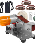 Heavy Duty Mini Sander With Angled Belt And 7 Speed Adjustments, Bad Ass Knife Sharpener Attachment For Metalwork And Jewelry Polish, Smooth Running Electric Grinder loaded with sanding belts and accessories.
