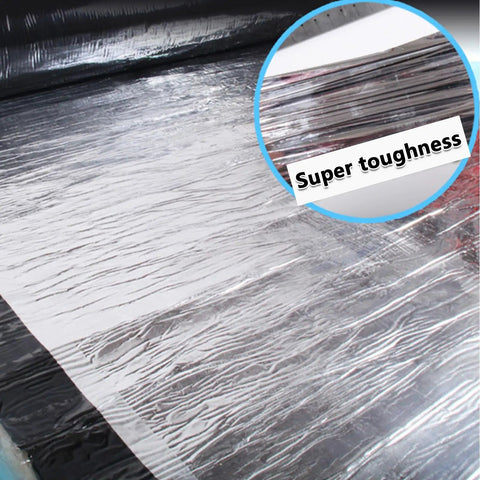Heavy Duty Black Asphalt Crack Repair Tape, Waterproof Self Adhesive Roll, UV Resistant Aluminum Foil, showing strong surface texture.