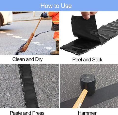 Darn Tough Self Adhesive Asphalt Crack Tape Waterproof Heavy Duty Concrete Patch Roll for driveway repair steps.