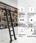 Dope Black Sliding Ladder Door Hardware Kit For Home And Loft with Rolling Track Set installed in modern interior library.