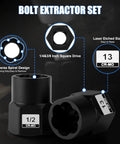 34 Piece Bolt Extractor Set To Pull Out Stubborn Rusted Bolts Nuts And Screws Fast With One Quarter Inch And Three Eighth Inch Drive