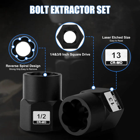 34 Piece Bolt Extractor Set To Pull Out Stubborn Rusted Bolts Nuts And Screws Fast With One Quarter Inch And Three Eighth Inch Drive