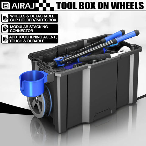 3 Tier Rolling Tool Box With Wheels Portable Stackable Garage Organizer Set Tray Toolbox With Removable Cup Holder